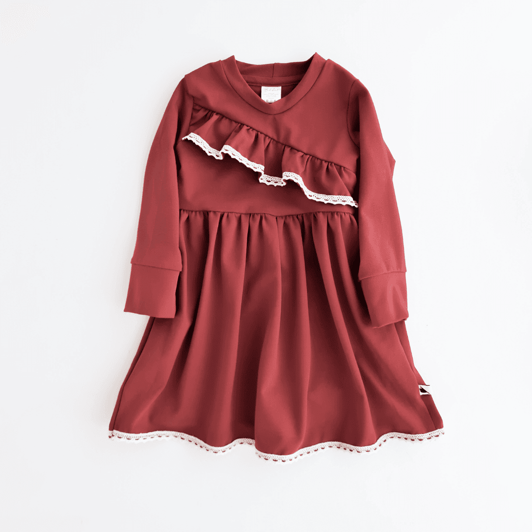 Christmas dress with a slanted ruffle